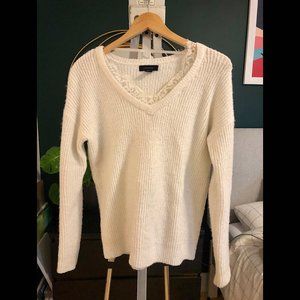White Lace V-Neck Sweater